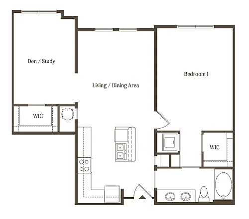 Floor plan AD - 1BR 1BA (976 SF)
