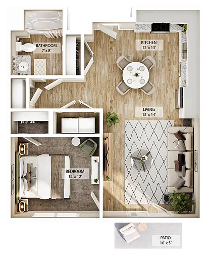 Floor plan 1 BR Vale Courtyard