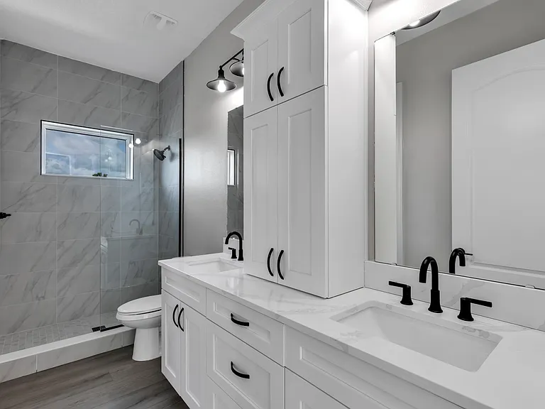 View of bathroom from great room area entrance.