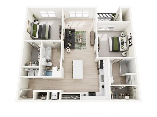 Floor plan 2 Bed, 2 Bath
