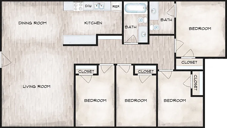 4 Bedroom | 1.5 Bath Floorplan Diagram
