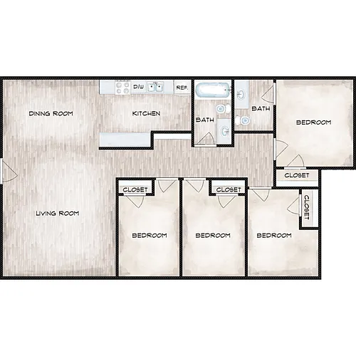 Floor plan 4 Bedroom | 1.5 Bath