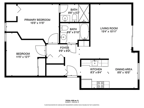 Floor plan Deluxe 2x2