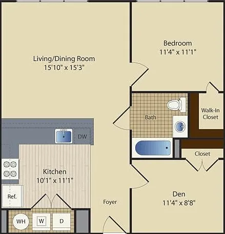 One Bedroom One Bath with Den (785 SF) One Bedroom One Bath with Den (785 SF)