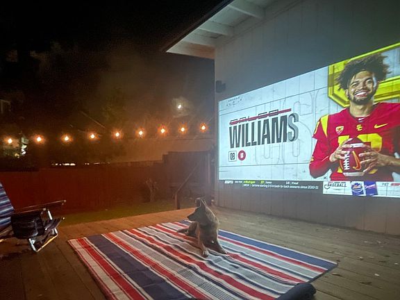 Deck is perfect for outdoor movie nights and summer BBQs
