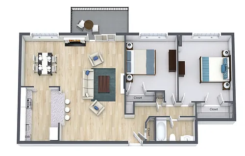 Floor plan 2 Bedroom 1 Bath F Style