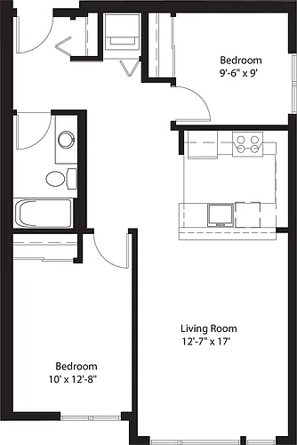 Floor plan 2 Bedroom 1 Bath A