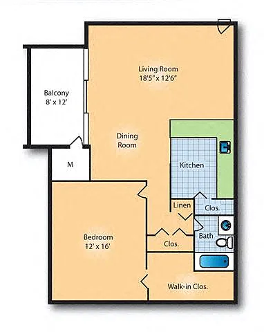 Floor plan 1Bed 1Bath 700 sf