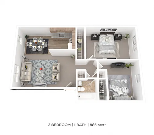 Floor plan Two Bedroom - 885 sqft