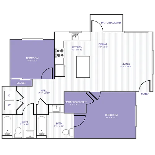 Floor plan 2 Bed 2 Bath 22E