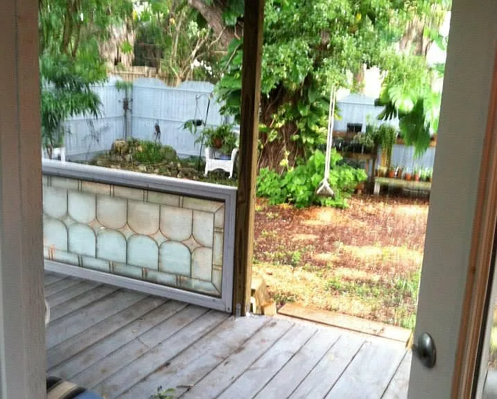 Back deck and garden from sitting room.