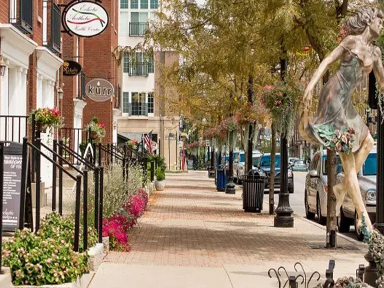 Public art along walkable Main Street
