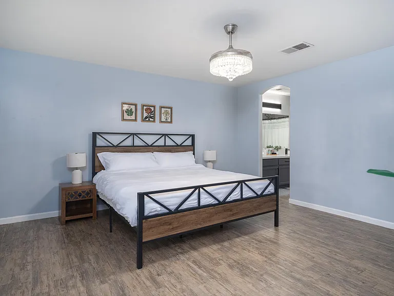 Master bedroom; king-sized bed