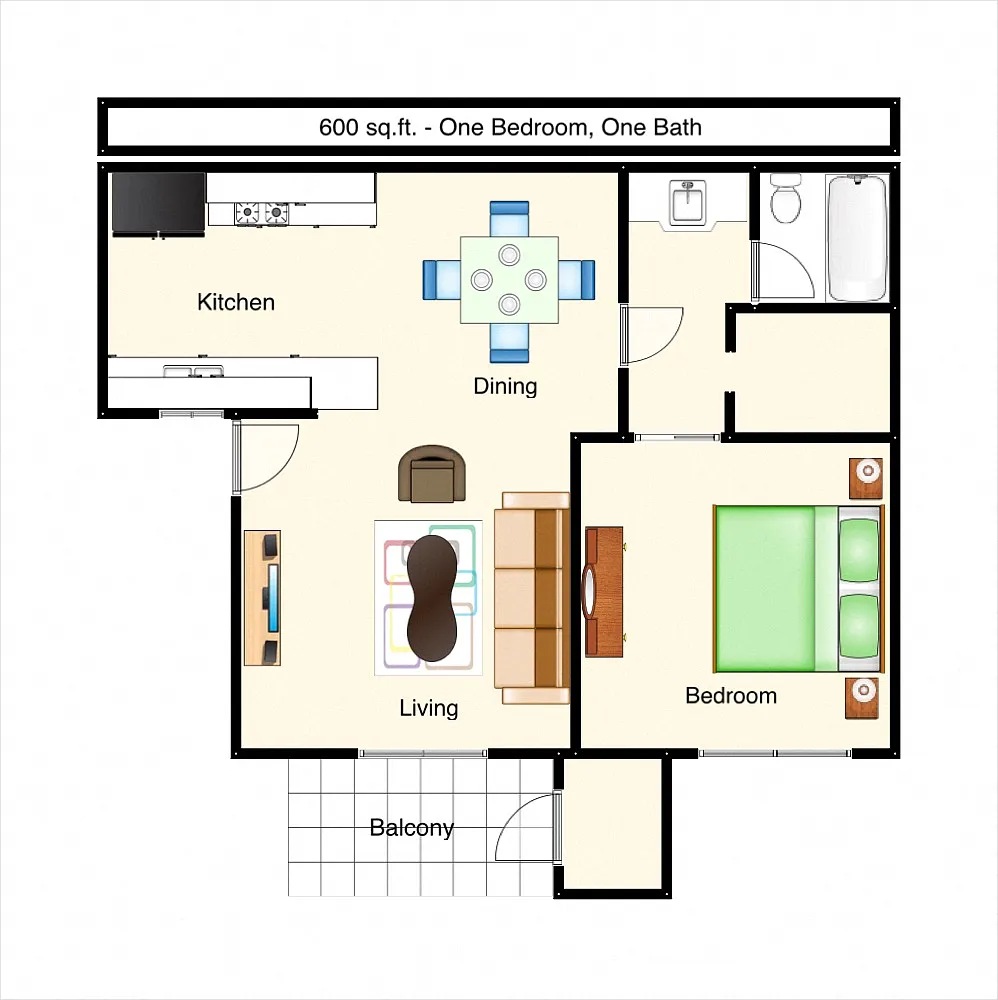 Floor plan One Bedroom - 1 Bathroom