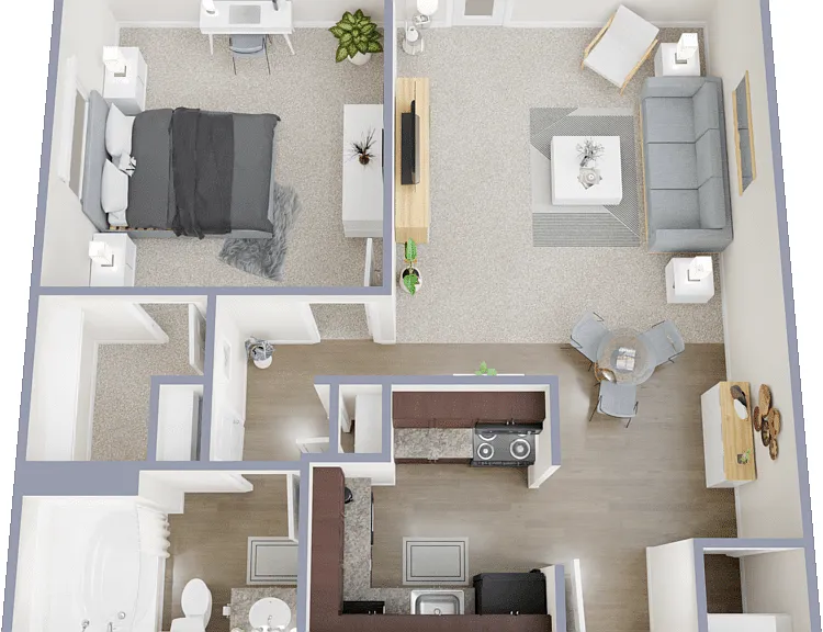 1 Bed 1 Bath Floorplan Diagram