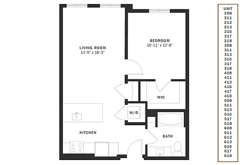 Floor plan Coen North 1 Bedroom A2