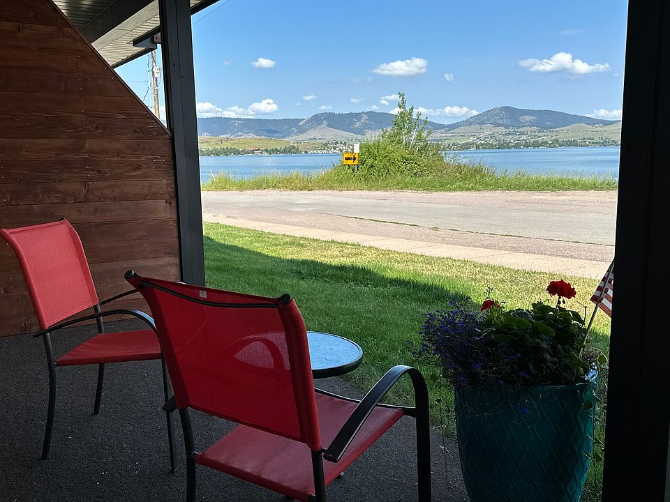 patio with a lake view