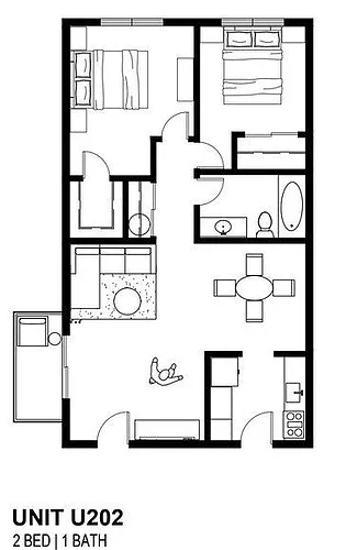 Floor plan 2 Bed - 1 Bath