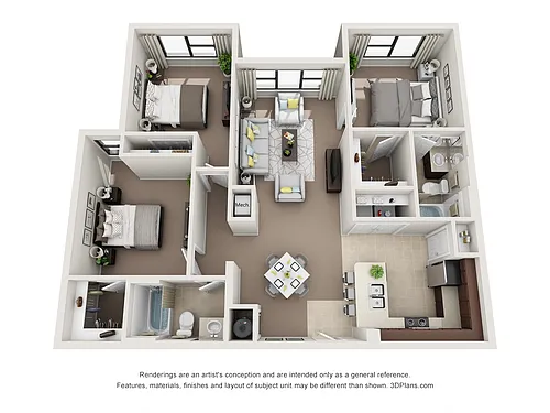 Floor plan Three Bedroom Two Bathroom (c)