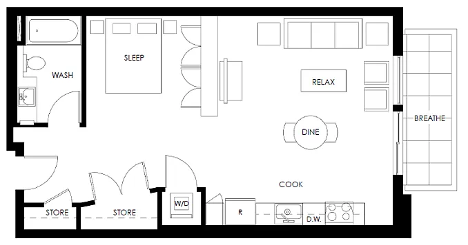 Floor plan Studio 542 599 sf