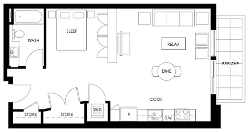 Floor plan Studio 542 599 sf