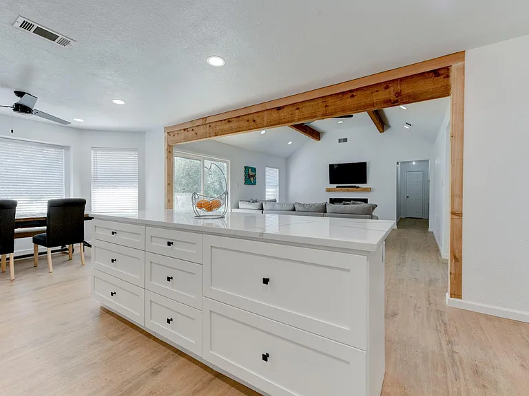View from the kitchen to the living room area