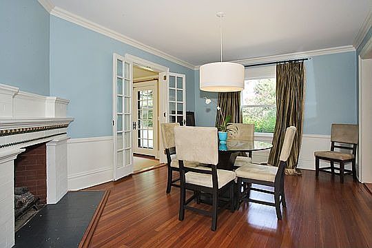 Dining Room with gas fireplace, built-ins.