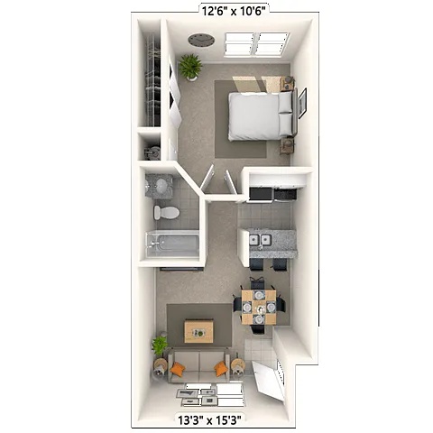 Floor plan Traditional 1x1 516 SF