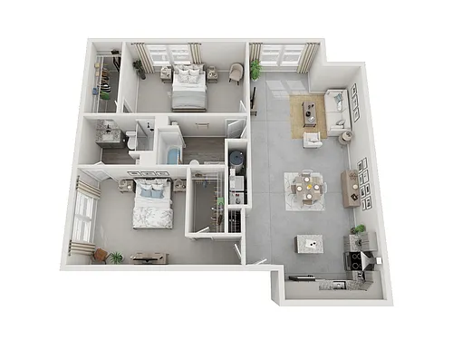 Floor plan 2 Bed 2 Bath with Office 1260 sqft