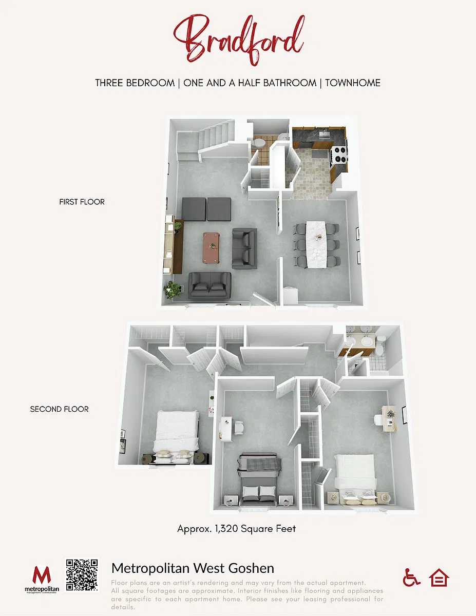 Floor plan Three Bedroom Bradford Townhome