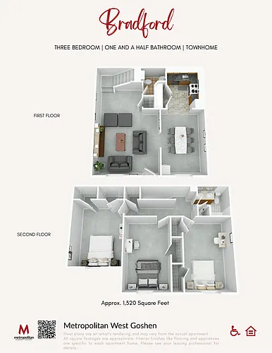 Floor plan Three Bedroom Bradford Townhome