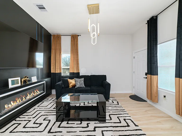 Living room from kitchen island view.