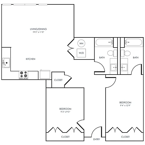 Floor plan 2 Bedroom 22D
