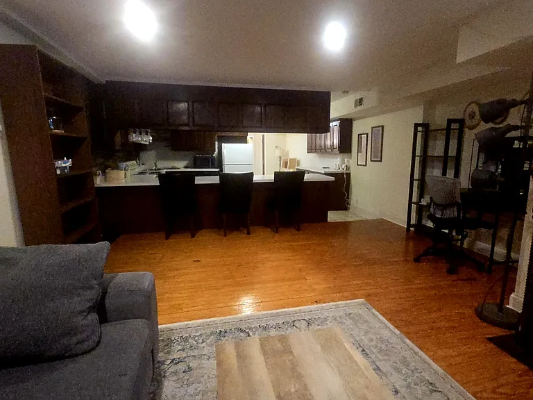 The view of the kitchen from the front room.