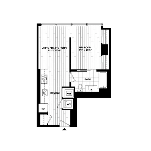 Floor plan 1 Bed - 1 Bath | AJ4