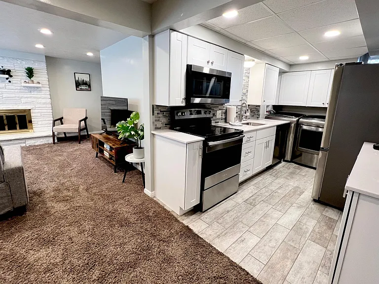 Living room into the kitchen