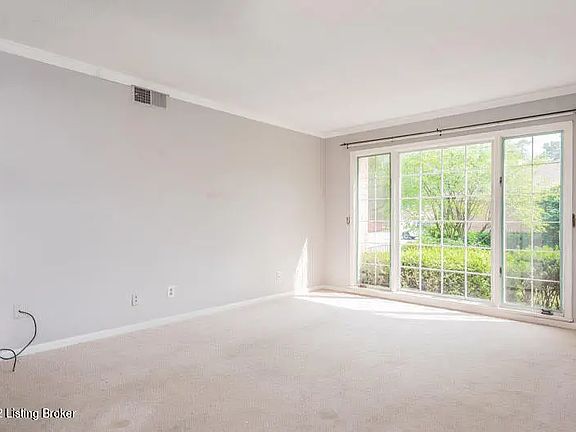 CONDO LIVING AREA STRAIGHT ON VIEW WITH BACKGROUND VIEW OF HALL CLOSET & PART OF HALLWAY