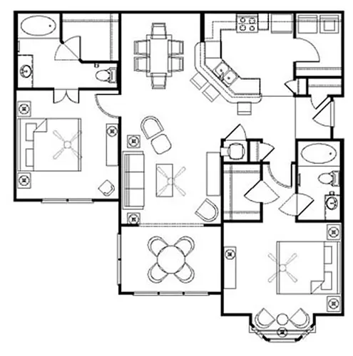 Floor plan Two Bedroom with Sunroom