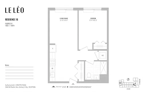 Floor plan 1 Bed 1 Bath C