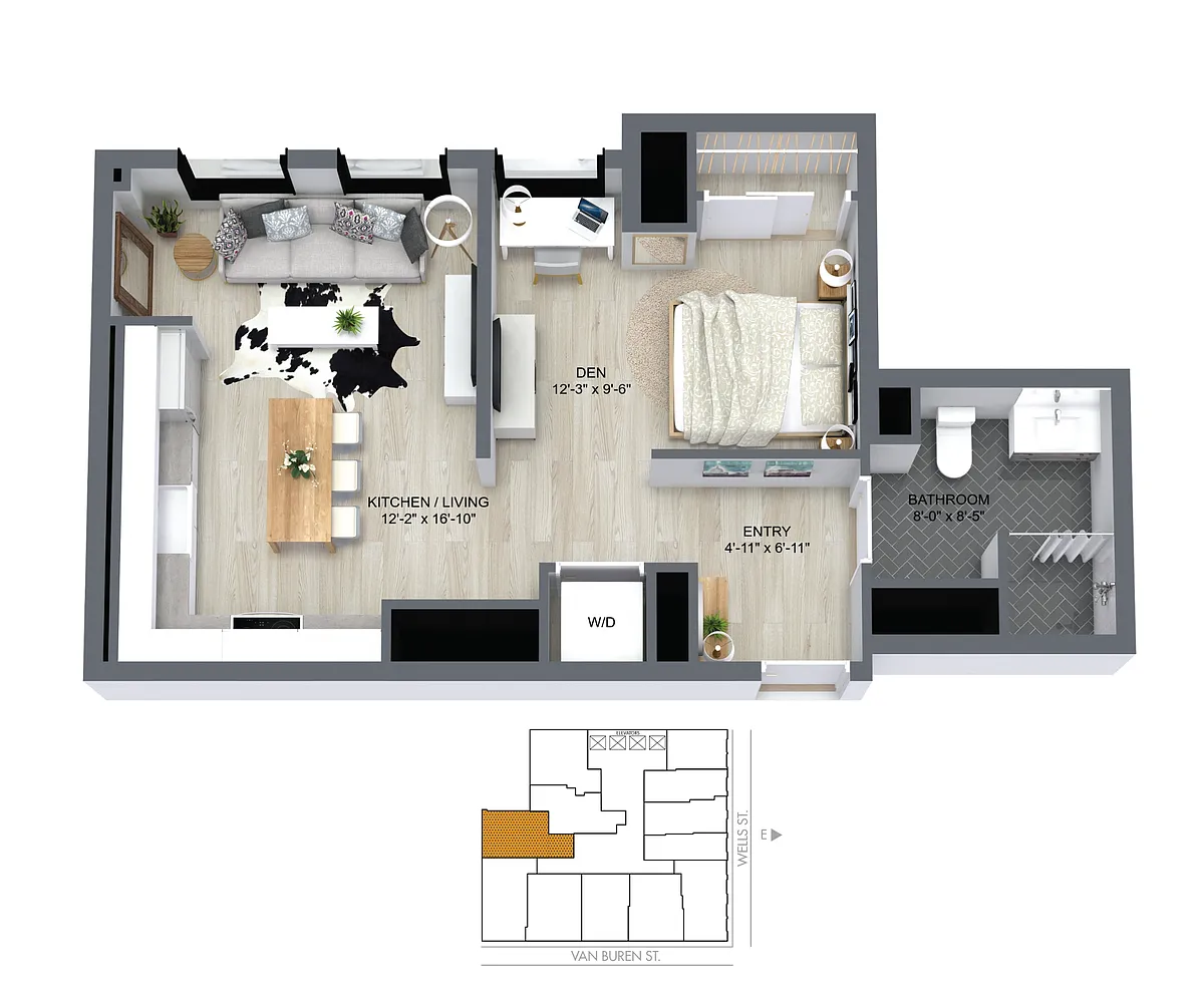 Floor plan 10 Tier Junior One Bedroom