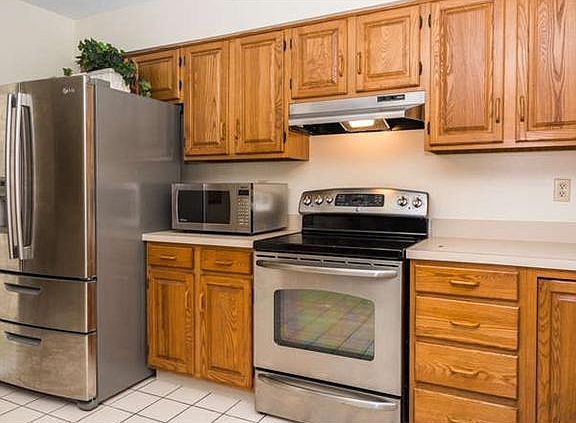 Wooden cabinets in kitchen