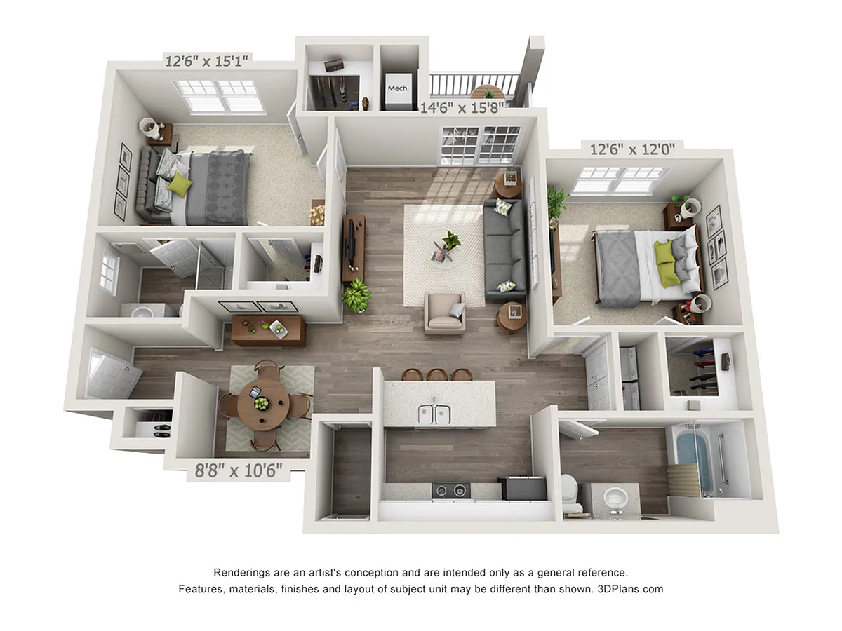Floor plan 2-Bedroom 2-Bathroom w/ Garage | 1,143 sqft