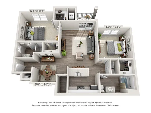 Floor plan 2-Bedroom 2-Bathroom w/ Garage | 1,143 sqft