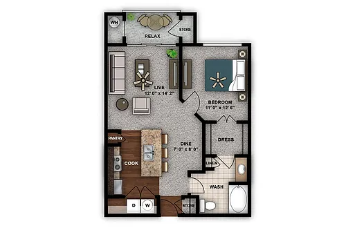 Floor plan One Bedroom Renovated A1r