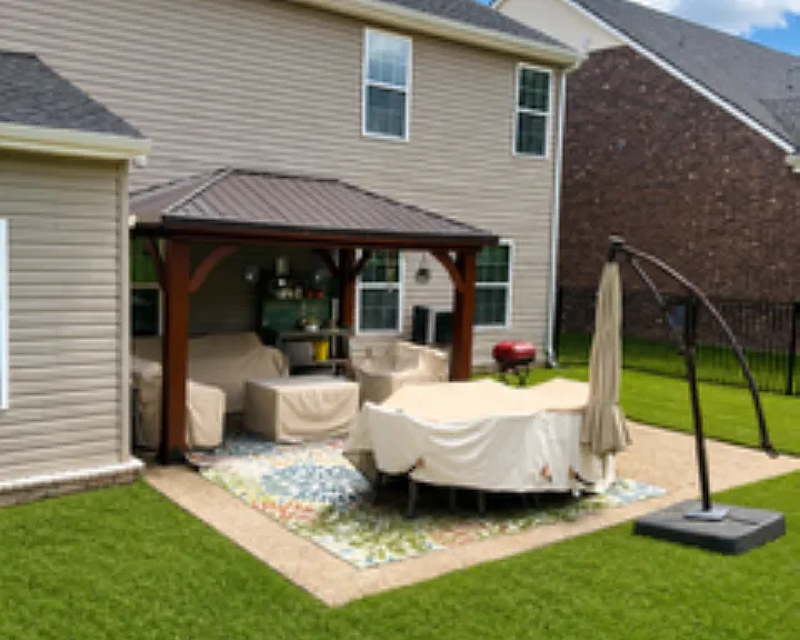 Great patio for entertaining. Pergola stays. Fenced in back yard