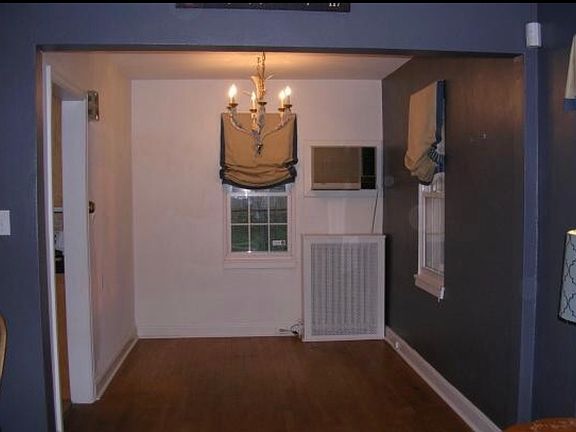 Dining room with a chandelie