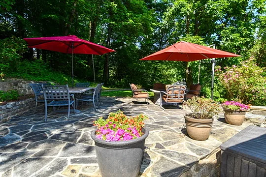 Private patio surrounded by trees
