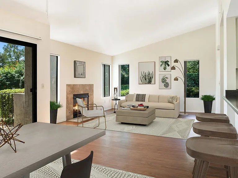 Living Room with Fireplace, Hard Surface Flooring and Patio