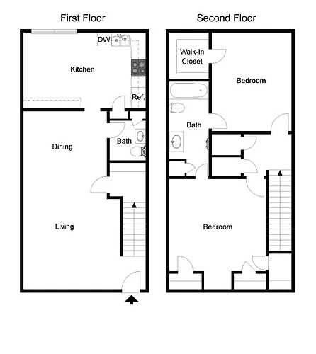 Floor plan 2 Bedroom Townhome-SB1