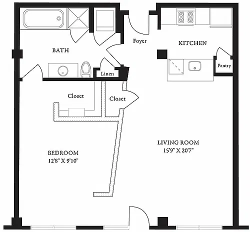 Floor plan LS-J One Bedroom, One Bathroom